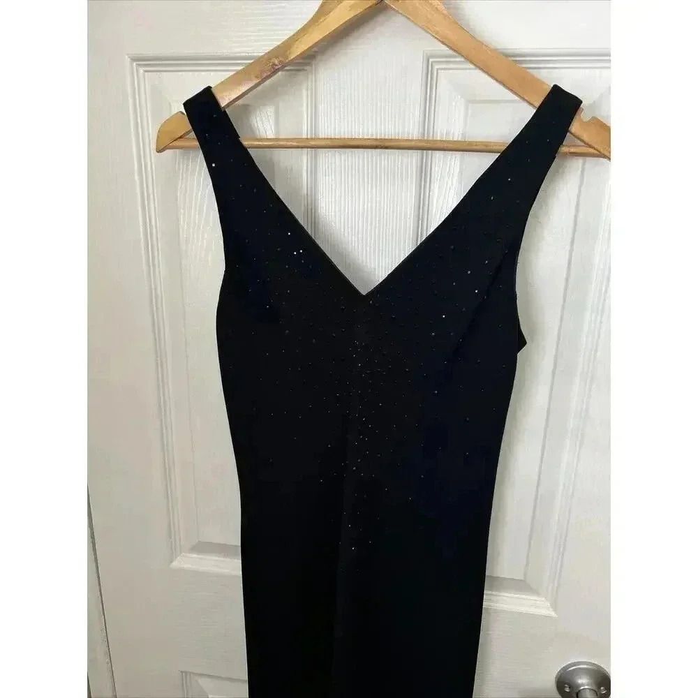 Vintage 90s Rhinestone LBD Evening Bias Cut Black Maxi Dress Jones New York Sz 8 - Picture 14 of 16